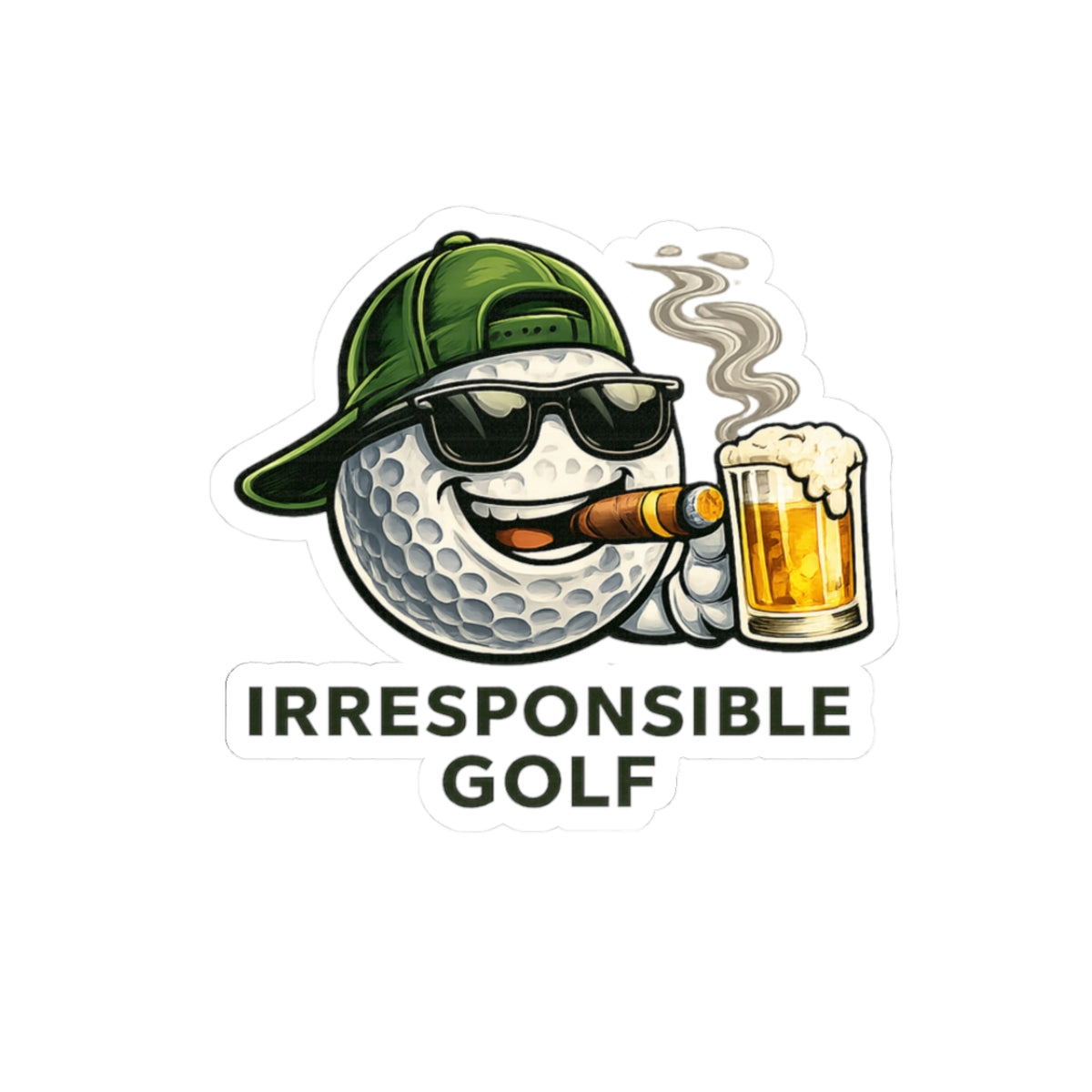 Irresponsible Golf Sticker — Funny Golf Ball with Cigar & Beer Kiss-Cut Sticker